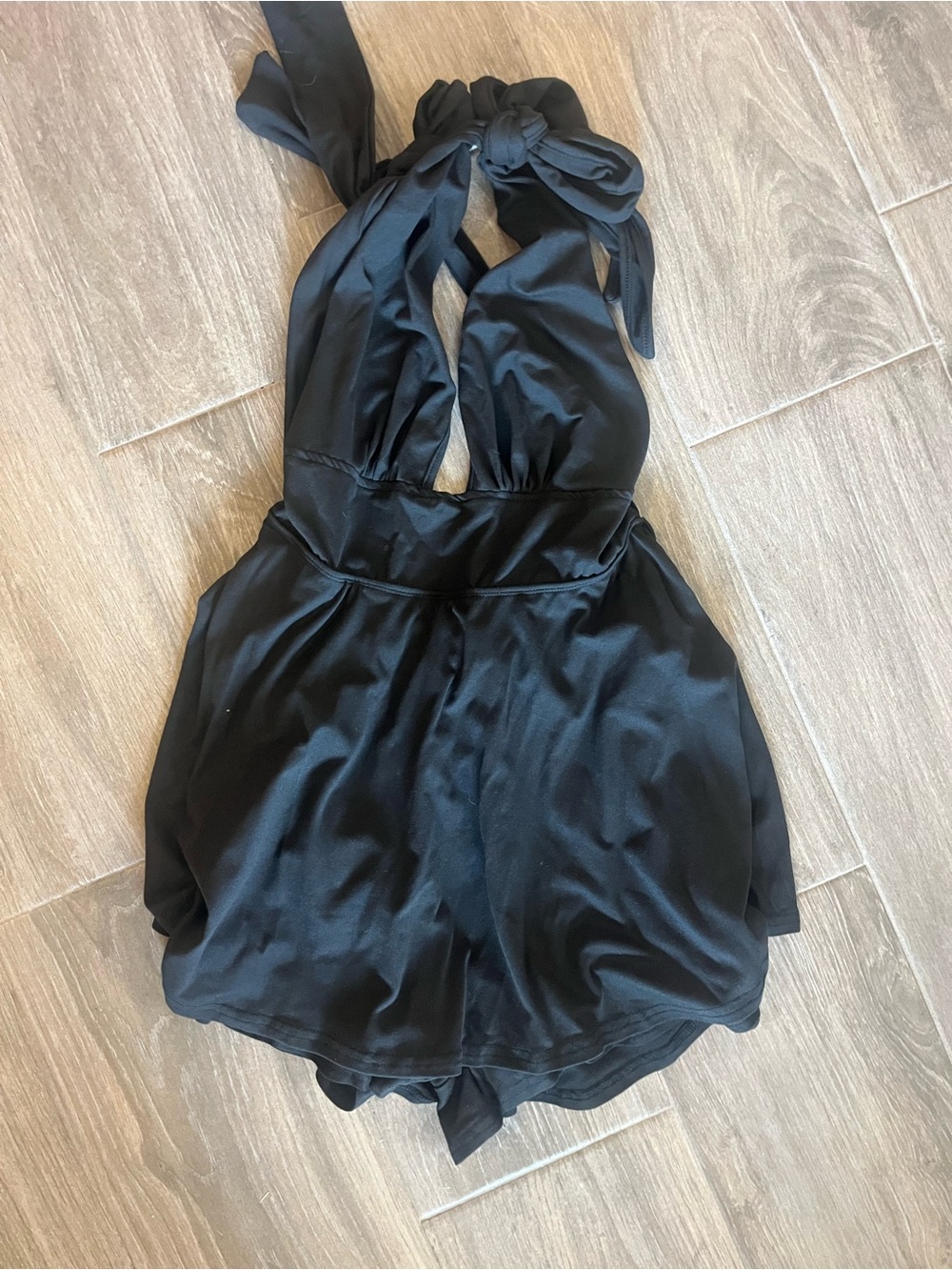 Girls Black Halter One-Piece Romper